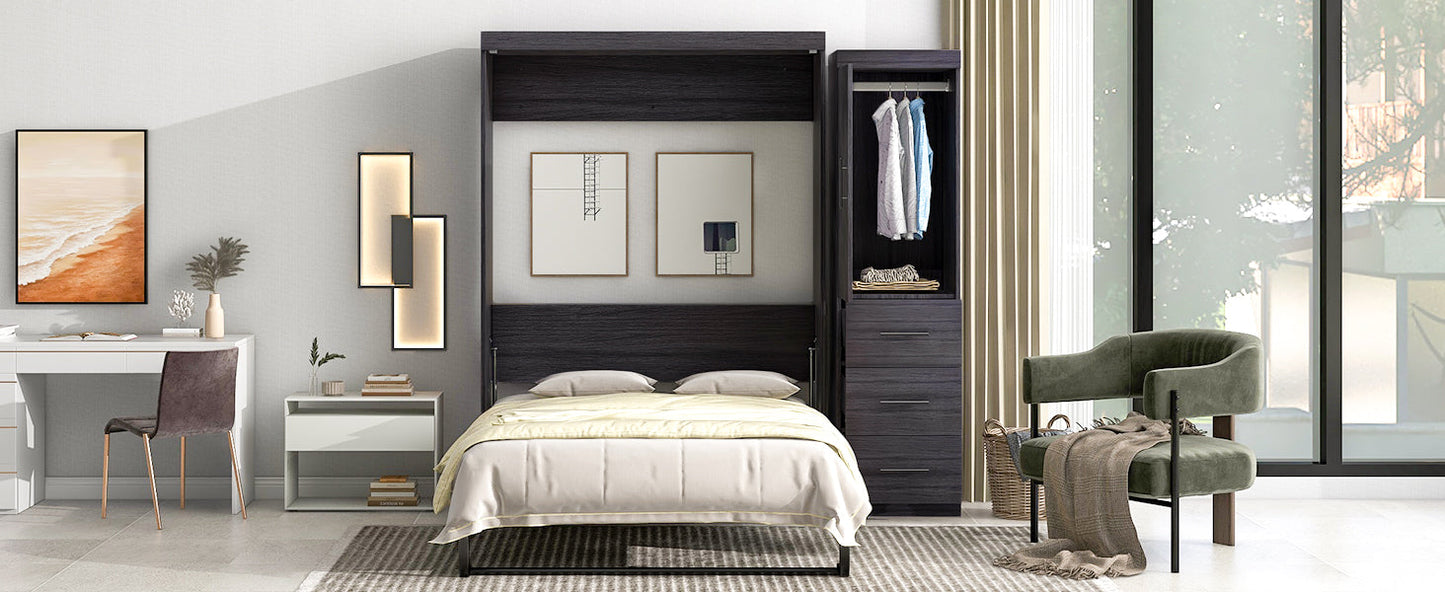Full Murphy Bed with Wardrobe & Drawers - Gray