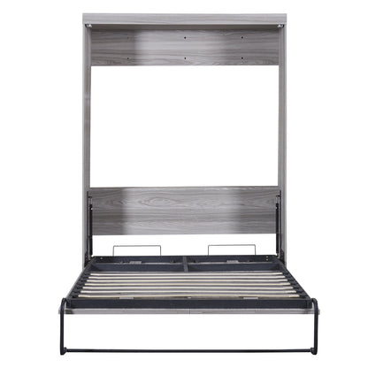 Full Murphy Bed with Fold-Away Cabinet Design - Gray
