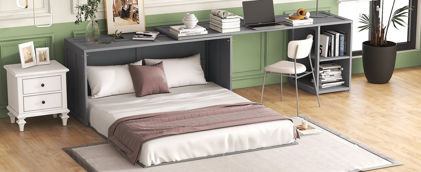 Queen Murphy Bed with Rotating Desk - Gray