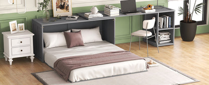 Queen Murphy Bed with Rotating Desk - Gray