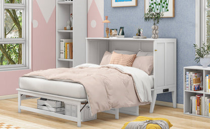 Queen Murphy Bed with Charging Station & Shelf - White
