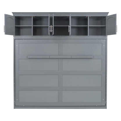Full Murphy Wall Bed with Top Cabinets - Gray