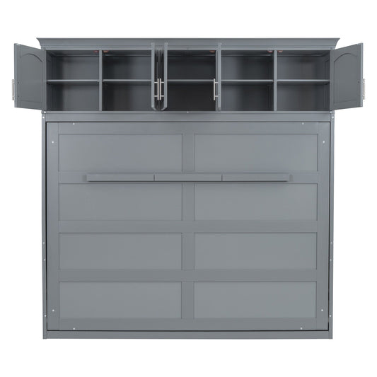 Full Murphy Wall Bed with Top Cabinets - Gray