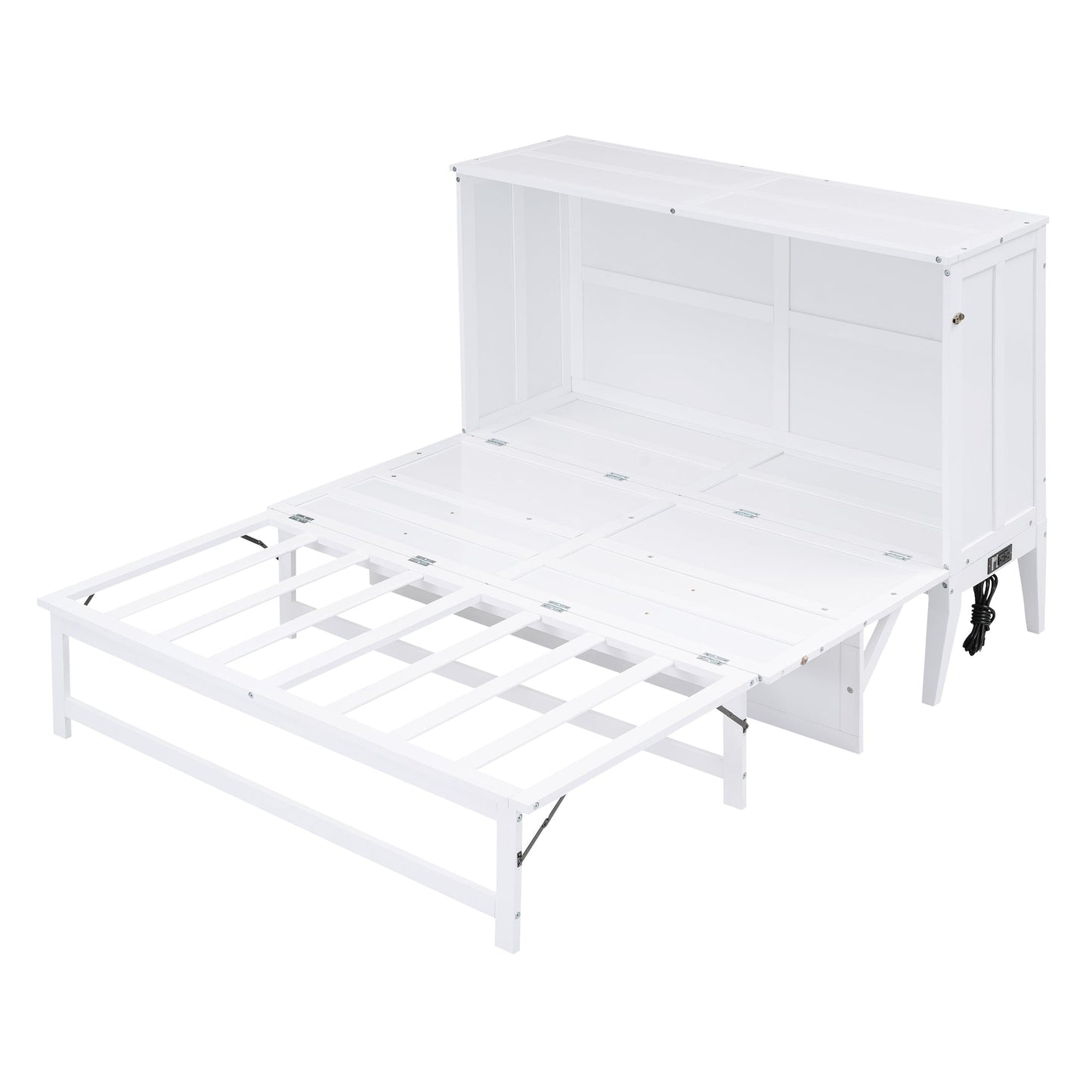 Queen Murphy Bed with Charging Station & Shelf - White
