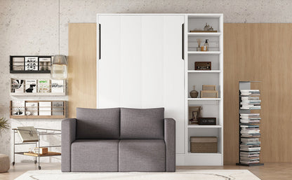Twin Murphy Wall Bed with Sofa & Shelves - White