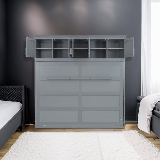 Full Murphy Wall Bed with Top Cabinets - Gray