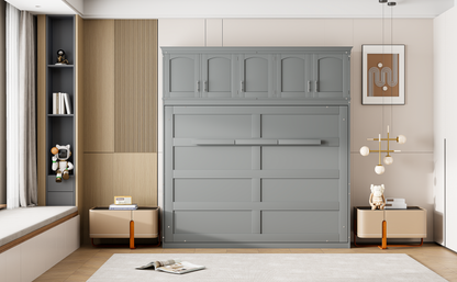 Full Murphy Wall Bed with Top Cabinets - Gray