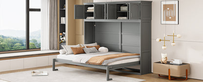 Full Murphy Wall Bed with Top Cabinets - Gray