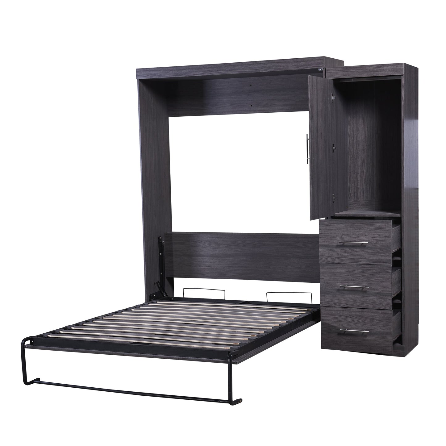 Full Murphy Bed with Wardrobe & Drawers - Gray