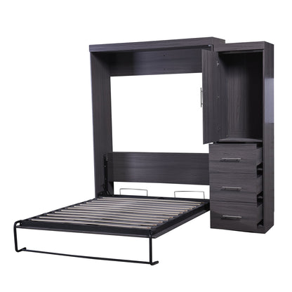 Full Murphy Bed with Wardrobe & Drawers - Gray