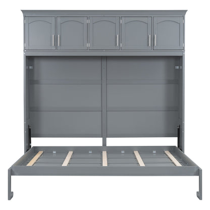 Full Murphy Wall Bed with Top Cabinets - Gray