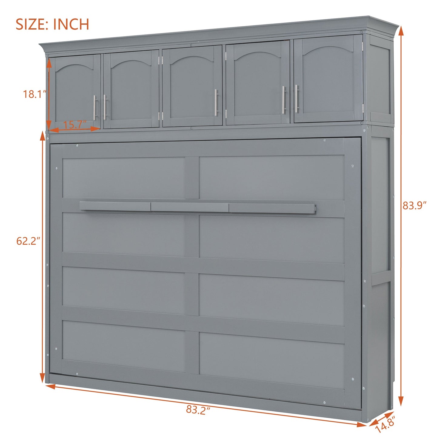 Full Murphy Wall Bed with Top Cabinets - Gray