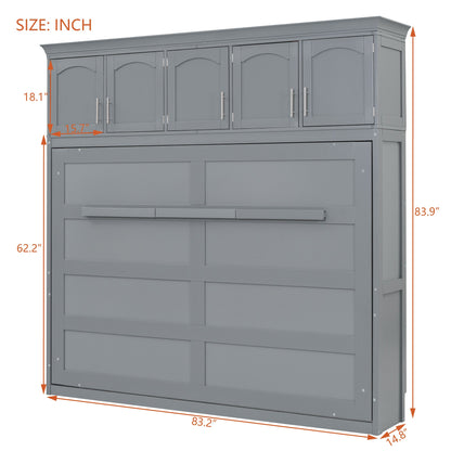 Full Murphy Wall Bed with Top Cabinets - Gray