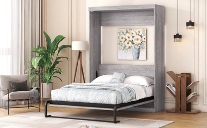 Full Murphy Bed with Fold-Away Cabinet Design - Gray