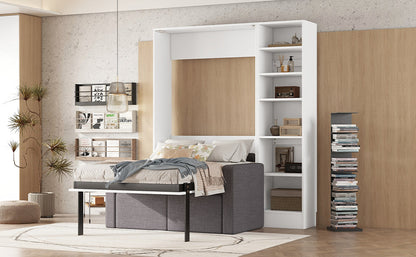 Twin Murphy Wall Bed with Sofa & Shelves - White