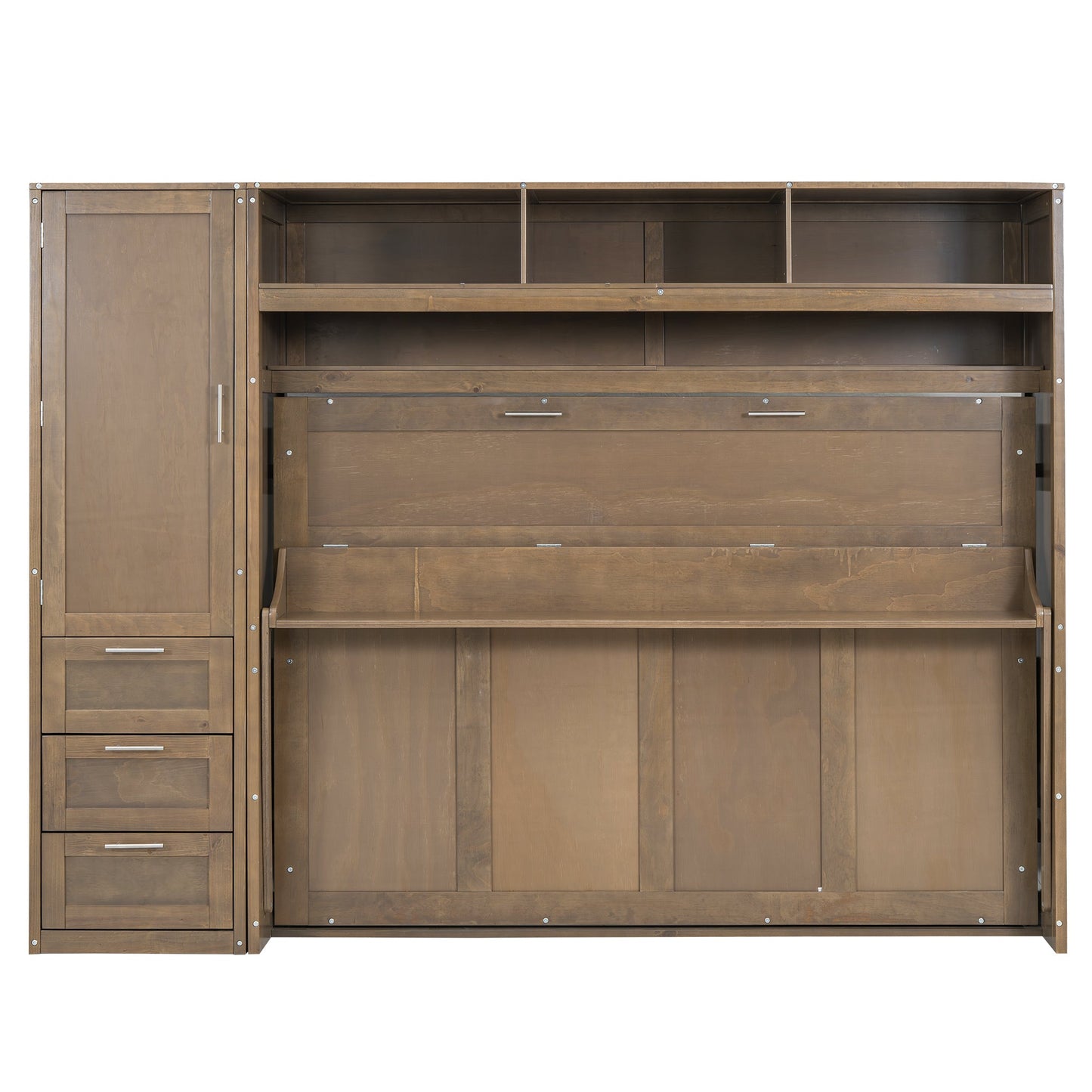Full Murphy Bed with Wardrobe, Drawers & Open Shelves - Antique Grey