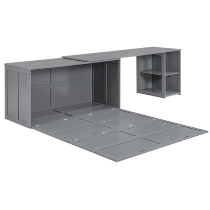 Queen Murphy Bed with Rotating Desk - Gray