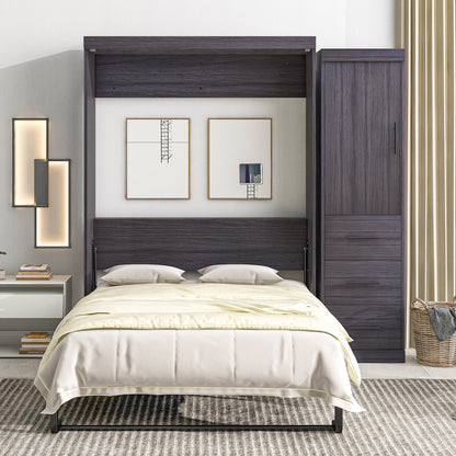 Full Murphy Bed with Wardrobe & Drawers - Gray