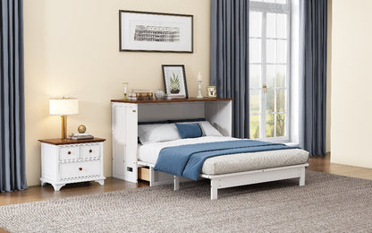 Queen Solid Pine Murphy Cabinet Bed with Charging Station - White & Walnut