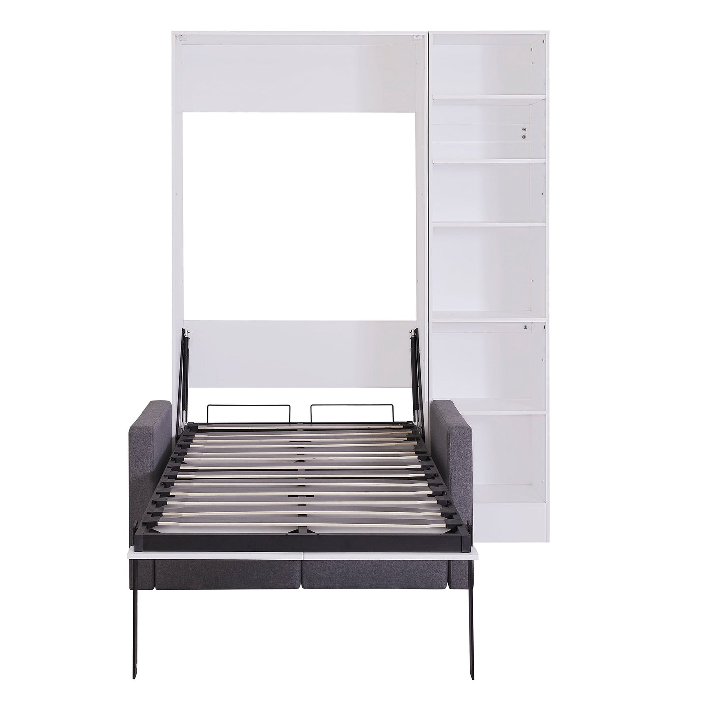 Twin Murphy Wall Bed with Sofa & Shelves - White