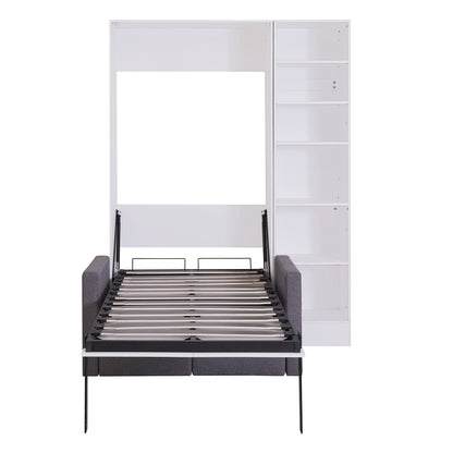 Twin Murphy Wall Bed with Sofa & Shelves - White