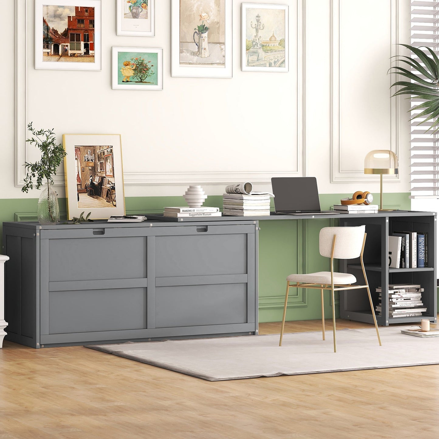 Queen Murphy Bed with Rotating Desk - Gray