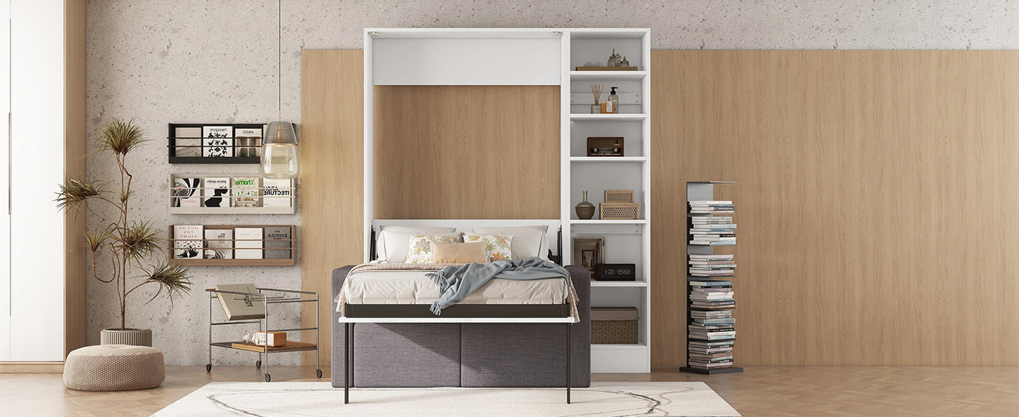 Twin Murphy Wall Bed with Sofa & Shelves - White