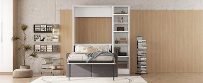 Twin Murphy Wall Bed with Sofa & Shelves - White
