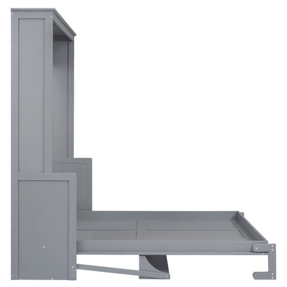 Queen Murphy Bed with Shelf - Gray