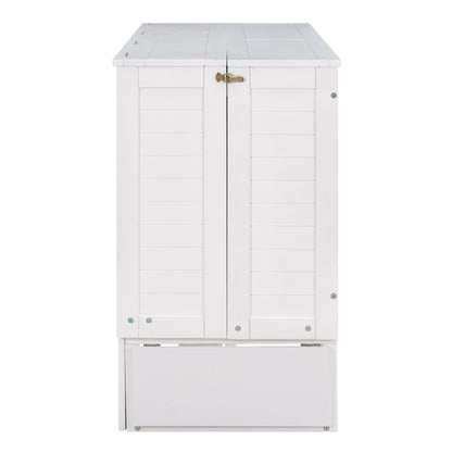 Queen Mobile Murphy Bed with Drawer & Side Shelves - White