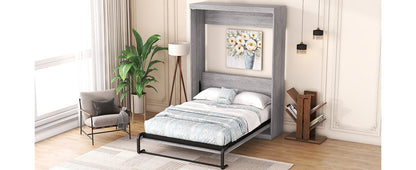 Full Murphy Bed with Fold-Away Cabinet Design - Gray