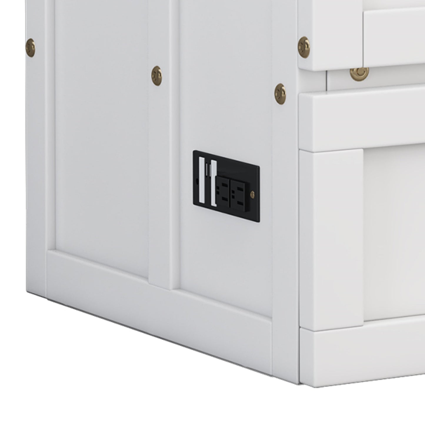 Queen Solid Pine Murphy Cabinet Bed with Charging Station - White & Walnut