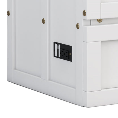 Queen Solid Pine Murphy Cabinet Bed with Charging Station - White & Walnut