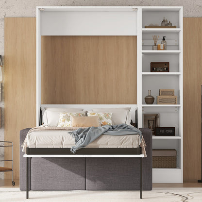 Twin Murphy Wall Bed with Sofa & Shelves - White