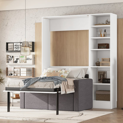 Twin Murphy Wall Bed with Sofa & Shelves - White