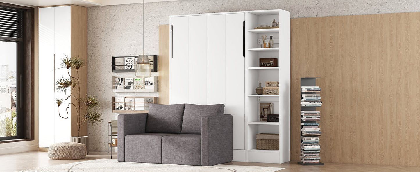 Twin Murphy Wall Bed with Sofa & Shelves - White