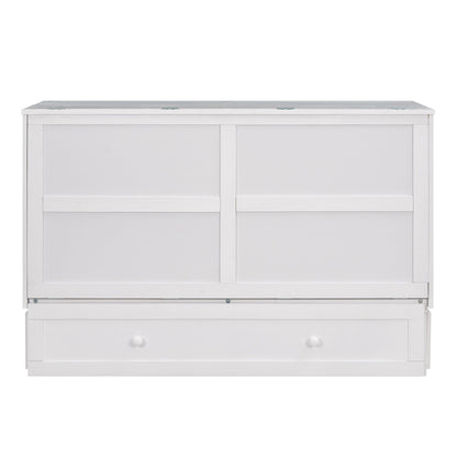 Queen Mobile Murphy Bed with Drawer & Side Shelves - White