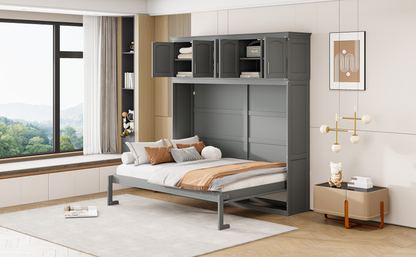 Full Murphy Wall Bed with Top Cabinets - Gray