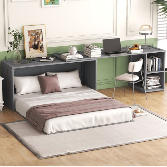 Queen Murphy Bed with Rotating Desk - Gray