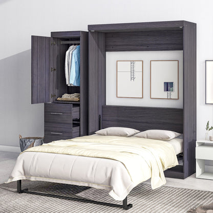 Full Murphy Bed with Wardrobe & Drawers - Gray