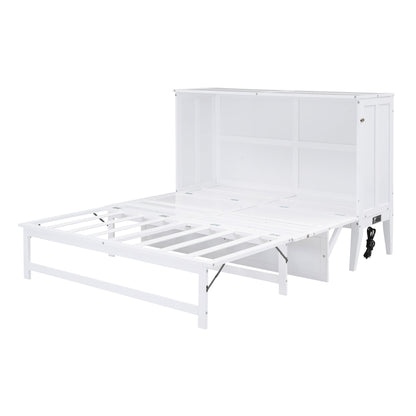 Queen Murphy Bed with Charging Station & Shelf - White