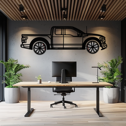 Ford F-150 Raptor Metal Wall Art with Rotating Wheels - 3D Interactive Truck Silhouette - Garage & Office Decor-KAFMEKA085
