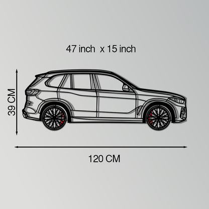 BMW X5 Metal Car Wall Art with Rotating Wheels - Modern SAV Silhouette Decor - Interactive Automotive Wall Art - KAFMEKA111
