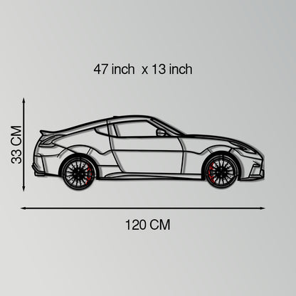 Nissan 350Z Metal Car Wall Art with Rotating Wheels - JDM Fairlady Z33 Silhouette - Interactive Automotive Wall Decor - KAFMEKA153