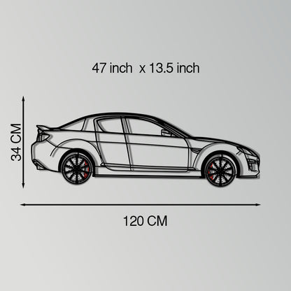 Mazda RX-8 Metal Car Wall Art with Rotating Wheels - Rotary Engine Silhouette - Interactive JDM Automotive Wall Decor - KAFMEKA148