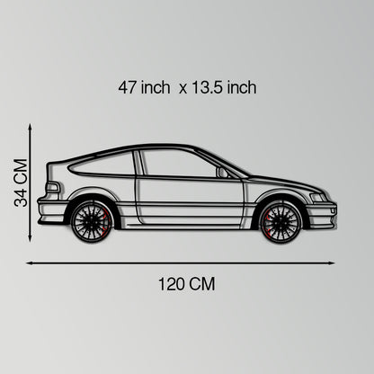 1990 Honda CRX Metal Car Wall Art with Rotating Wheels - JDM Classic Silhouette - Interactive Automotive Wall Decor - KAFMEKA144