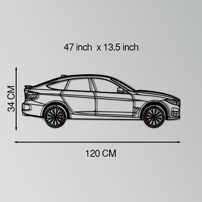 BMW 330 GT F34 Metal Car Wall Art with Rotating Wheels - Gran Turismo Silhouette Decor - Interactive Automotive Wall Art - KAFMEKA103