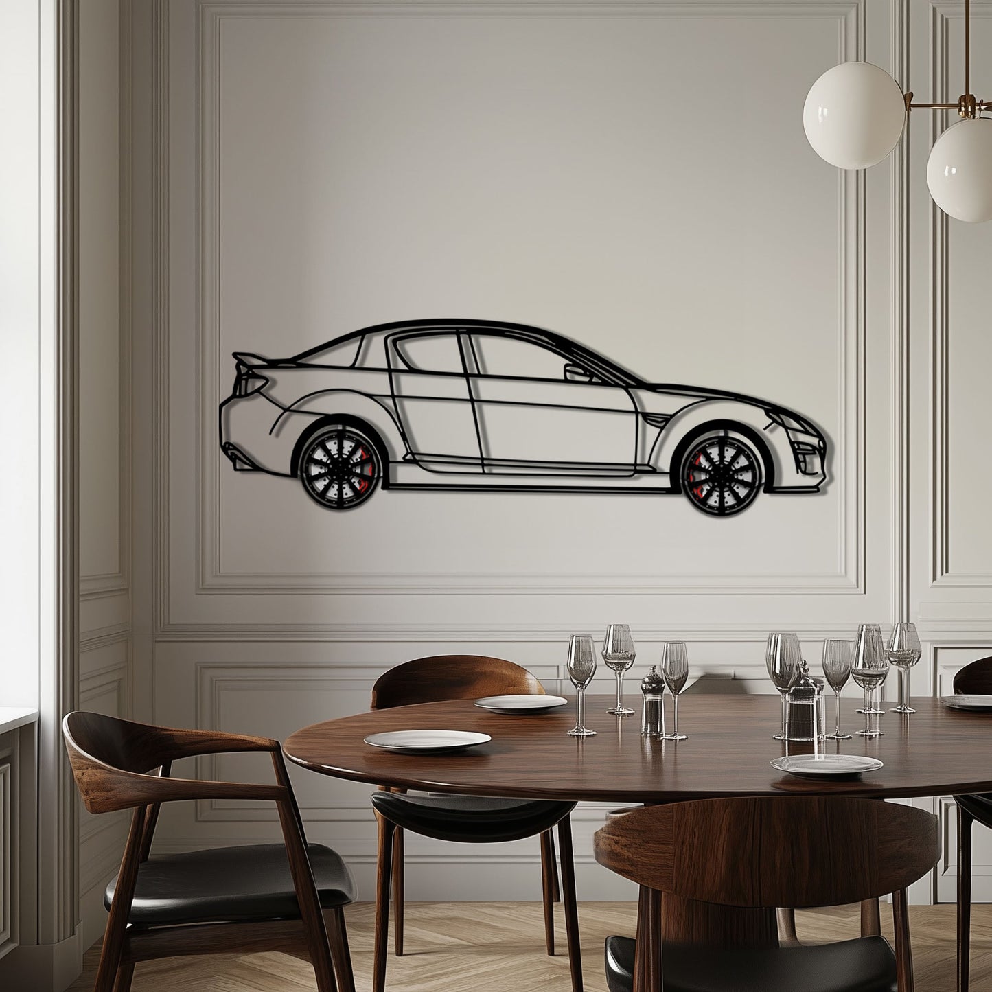 Mazda RX-8 Metal Car Wall Art with Rotating Wheels - Rotary Engine Silhouette - Interactive JDM Automotive Wall Decor - KAFMEKA148