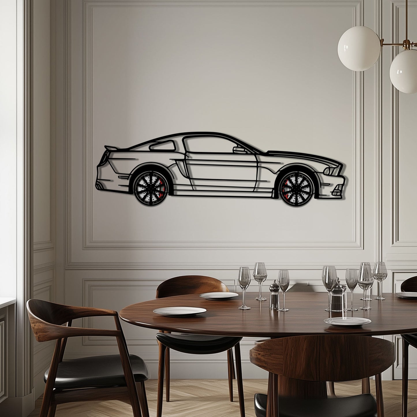 2013 Ford Mustang GT Metal Car Wall Art with Rotating Wheels - S197 Modern Muscle Silhouette - Interactive Automotive Wall Decor- KAFMEKA141