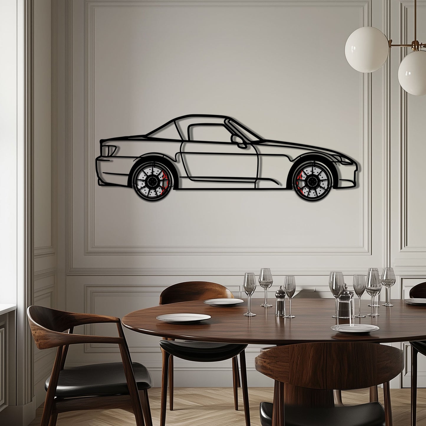 Honda S2000 Metal Car Wall Art with Rotating Wheels - JDM Roadster Silhouette - Interactive Automotive Wall Decor - KAFMEKA143